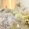 thumbnail image 1 of INS Princess Style Flower Bedding Set Duvet Cover With Ruffle Lace Bed Sheet Pillowcases Kawaii Girl Woman Bedroom Home Textiles, 1 of 7