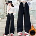 thumbnail image 2 of Ruyang Girls Wide Leg Fleece Sweatpants Teens School Sports Joggers Thermal Elastic High Waisted Straight Pants, 2 of 9