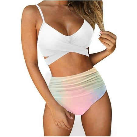 

BELLZELY Sports Bras for Women Clearance Women s Fashion Bikini Set Swimsuit Two Piece Printing Suspenders Swimwear Beachwear