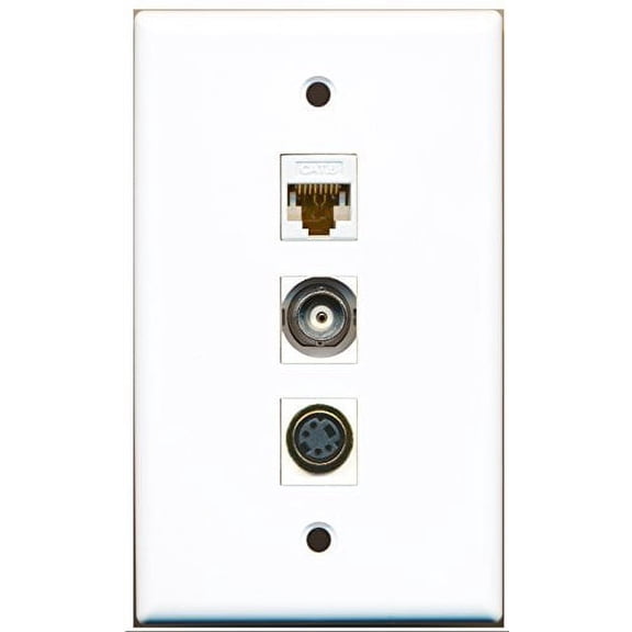 RiteAV - 1 Port S-Video and 1 Port BNC and 1 Port Cat6 Ethernet White Wall Plate