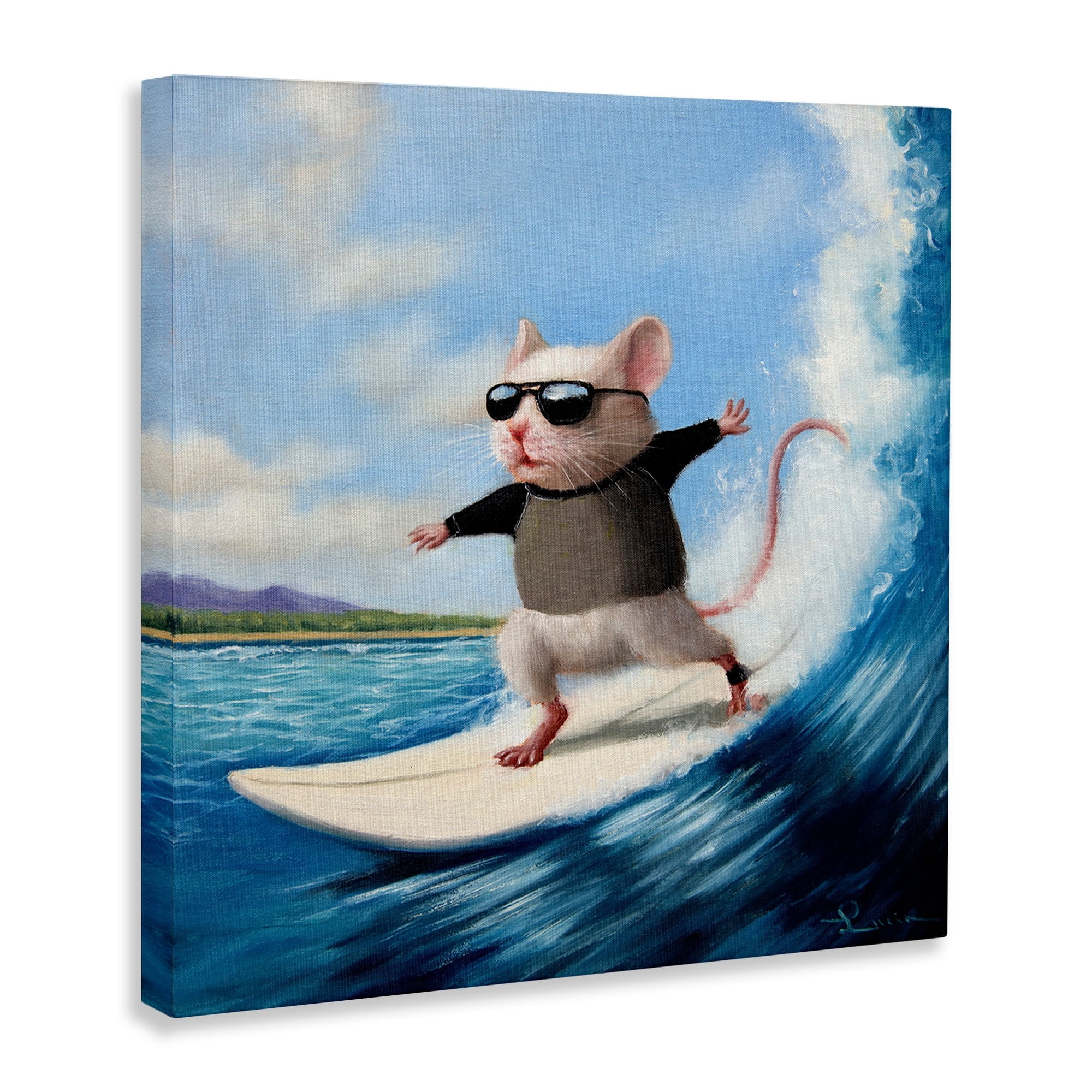 Stupell Industries Cool Surfer Mouse Blue Ocean Waves Surfboard Canvas Wall Art, 30 x 30, Design by Lucia Heffernan