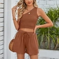 thumbnail image 5 of REORIAFEE Women's Bikini Sets Country Concert Outfit Summer Suit Vest Casual Short Sleeveless Cropped Fashion Body Women Clothing Brown M, 5 of 6
