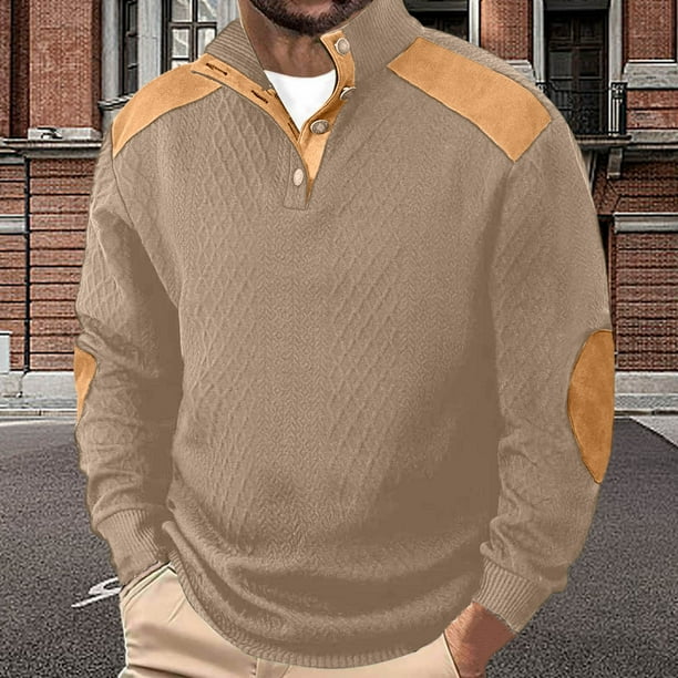 pstuiky camisa de manga larga para hombre, Blusa/camisa informal y moderna de color liso con cuello alto y botones para hombre. salir tops s