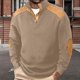 thumbnail image 2 of Kalauyu Mens Warm Sweatshirt Casual Textured Stand Collar Quarter Fall Metal Button Pullover Sweaters Long Sleeve with Pockets, 2 of 4