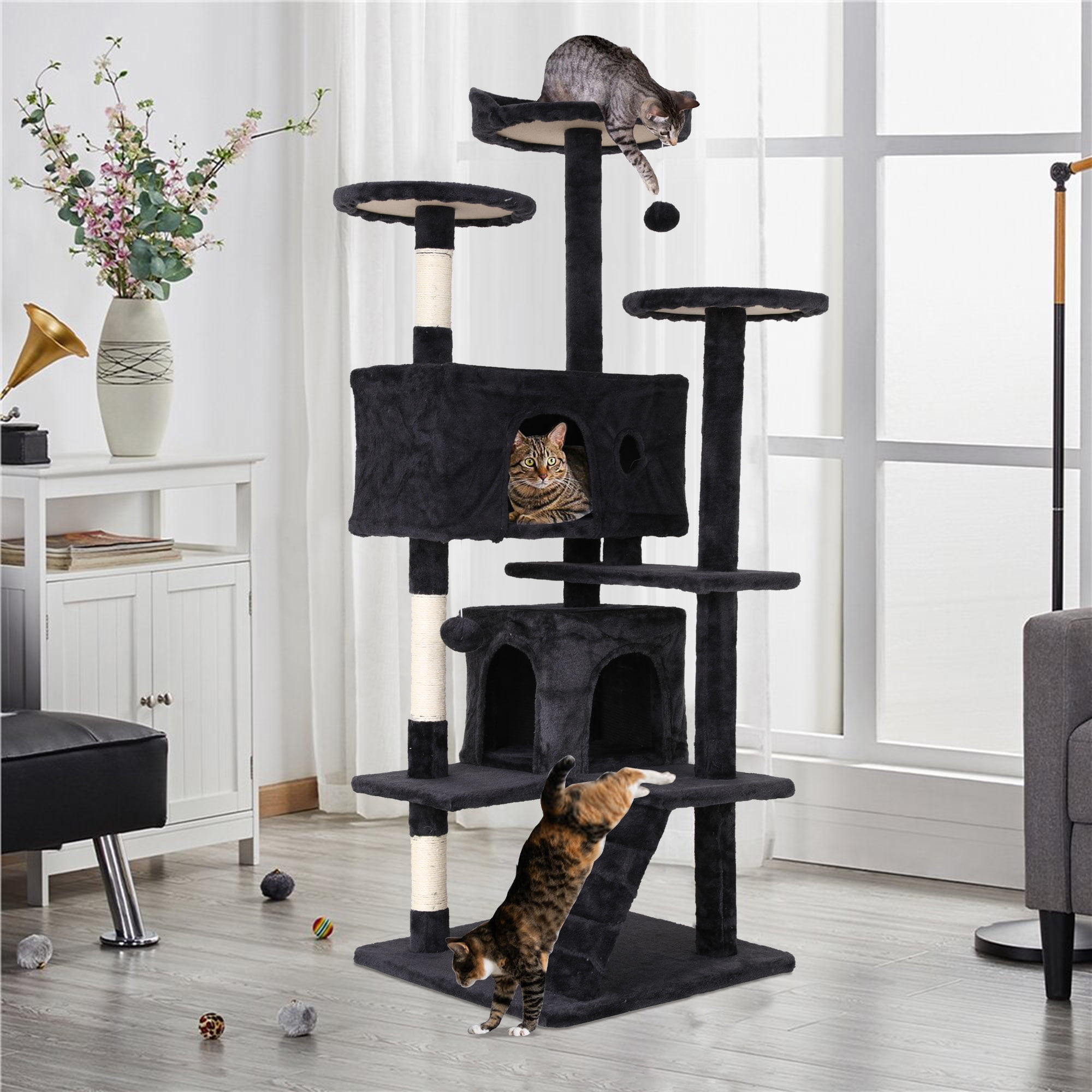 CL.HPAHKL 54In Multi-Level Cat Trees, Cat Tower with Durable Sisal-Covered Scratching for Kittens Posts Tall Cat Tree Cats Kitty Condo Activity Tree Center, Dark Gray