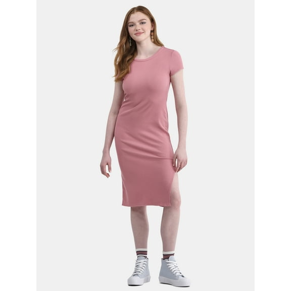 No Boundaries Slit Midi Dress with Short Sleeves, Women's XXS-XXL