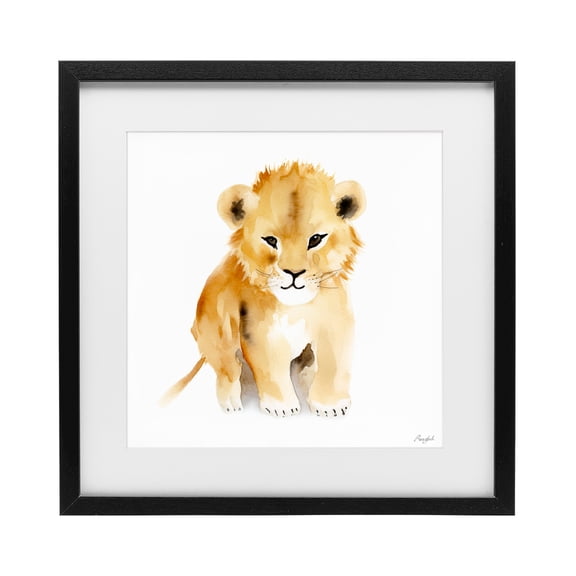 Stupell Industries Minimal Lion Cub Black Framed Print Under Glass, design by Roozbeh