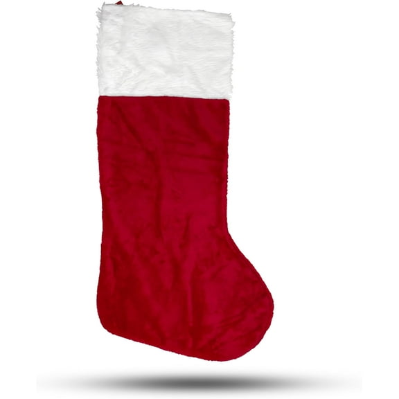 Homchy Jumbo Christmas Stocking Red Plush 38-Inch Tall White Cuff Large Gift Holder with Hanging Loop Mantel Holiday Decor