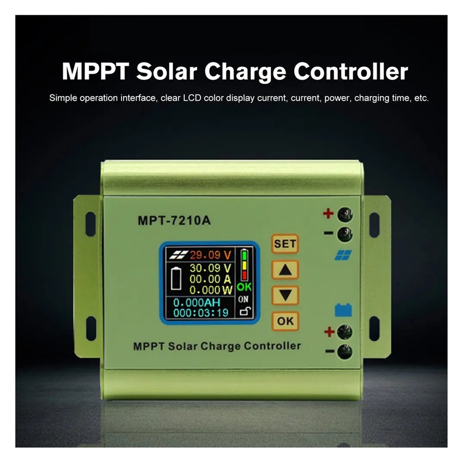MPT-7210A LCD MPPT Solar Panel Charge Controller Aluminum Alloy For LiPo Battery Output 600W 24V 36V 48V 60V 72V Battery Pack