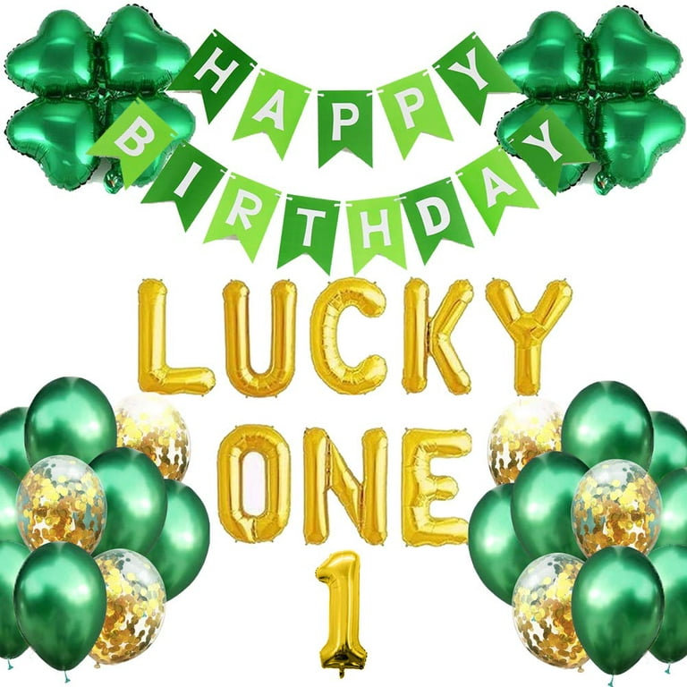  RenbangUS St. Patricks Day First Birthday Party  Decorations,Glitter Lucky One Shamrock Garland Banner Cupcake Toppers Lucky  One Four Leaves Clover Foil Balloons,Shamrock Irish Lucky One 1st Birthday  Party Supplies : Toys