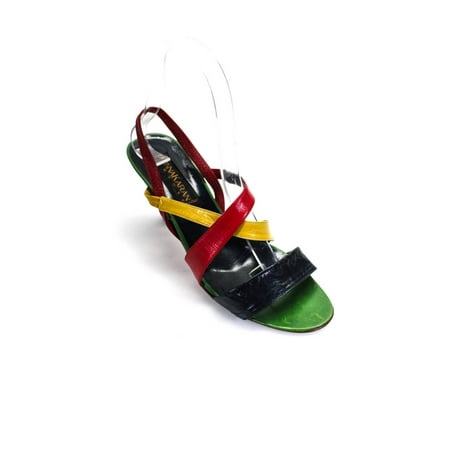 

Pre-owned|Donna Karan Womens Strappy Leather Slingback Sandals Red Yellow Green Size 7.5