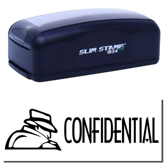 Large Pre-Inked Confidential with Logo Stamp, Slim 1854, Ultra Slim Design, Impression Size 1-13/16" by 2-1/2", Up to 25,000 Impressions - Black Ink