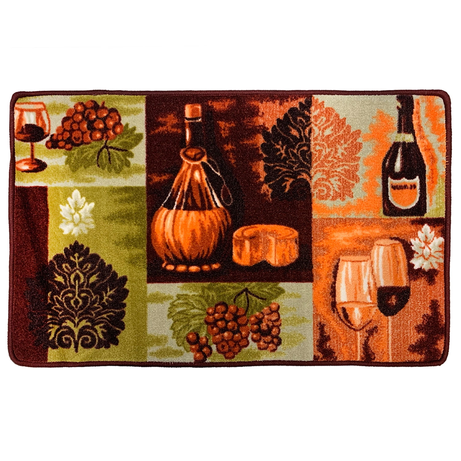 Red Wine Printed SkidResistant Kitchen Rug Mat, Brown, 20x32 Inches