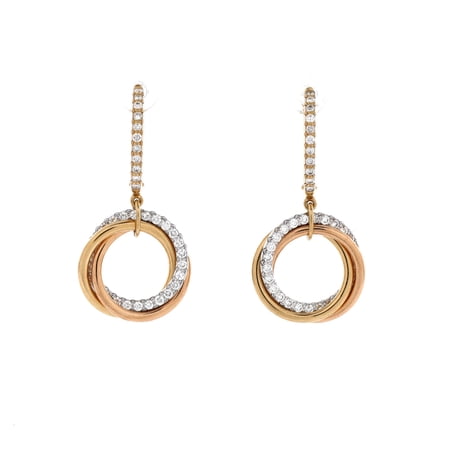 Trinity Hoop Dangle Earrings 18K Tricolor Gold with Diamonds By Rebag