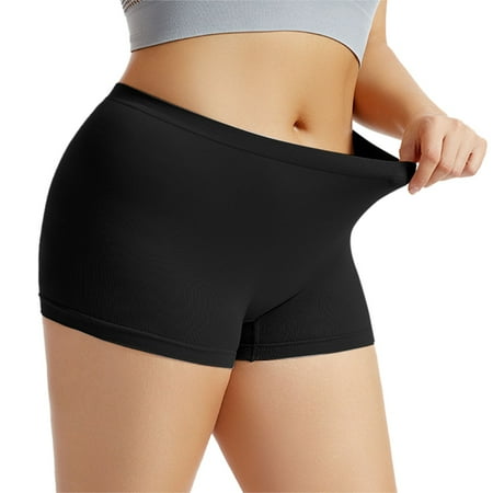 Nylon Women s Solid Color Underwear  Black Plus Size Underwire  Womens Boyshorts Underwear Seamless Full Coverage Soft Stretch Boxer Shorts for Women  L