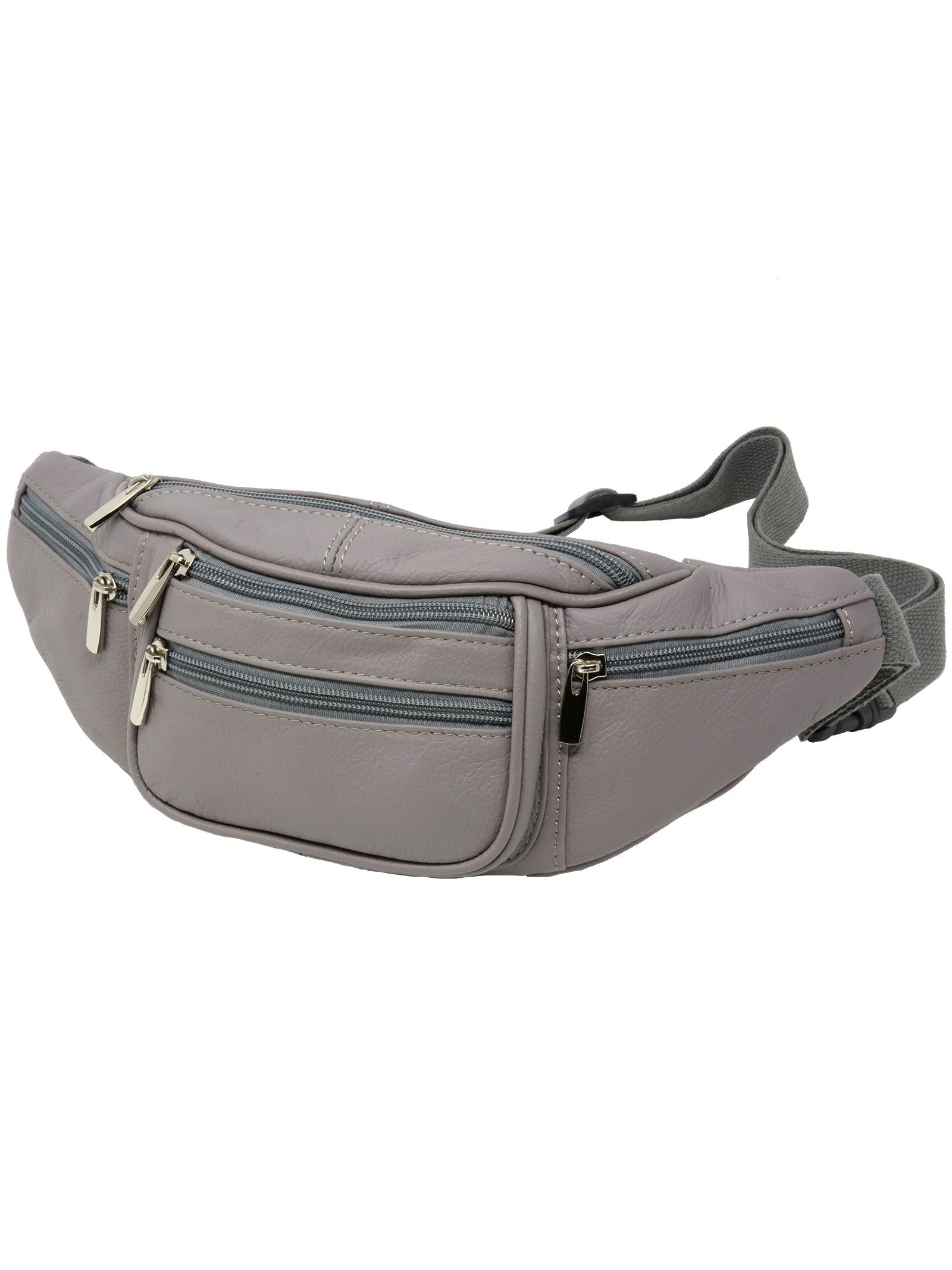 Leather Fanny Pack Waist Bag Adjustable 6 Pockets Adjustable strap up