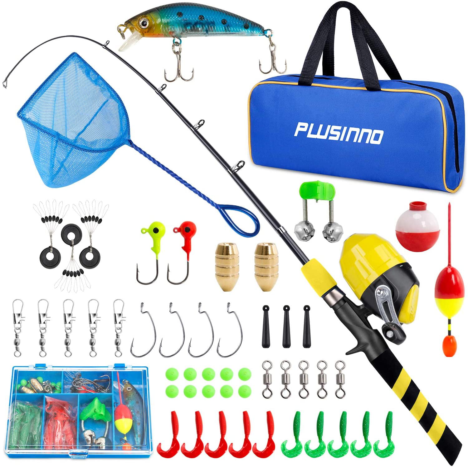 PLUSINNO Kids Fishing Pole,Telescopic Fishing Rod and Reel Combos with Spincast Fishing Reel and String with Fishing Line 