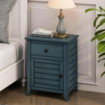 AENKYO Vintage Nightstand with Drawer & Cabinet – Hand-Brushed Side Table for Bedroom, Living Room, Retro Blue