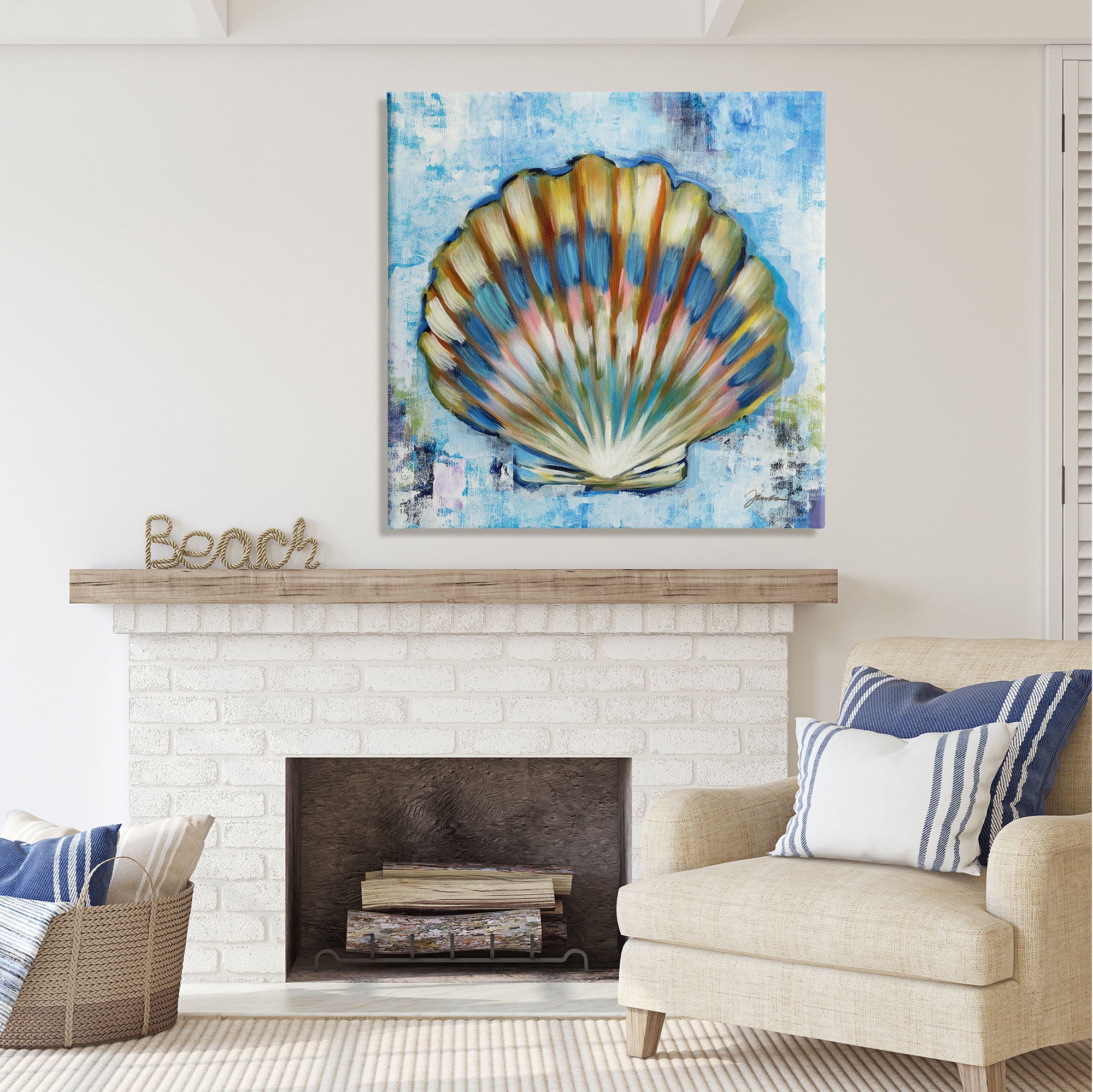 Stupell Industries Blue Clam Seashell Animals & Insects Painting Gallery Wrapped Canvas Print Wall Art, 36 x 36