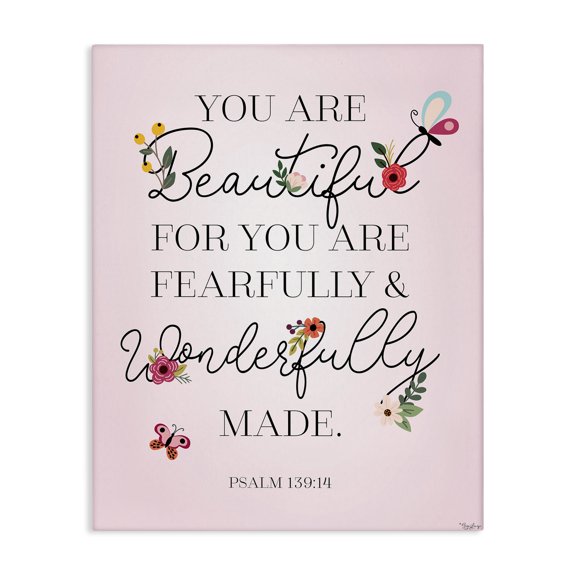 Stupell Industries French Country Wonderfully Made Psalm Floral Pink Canvas Art, 16 x 20, by Gigi Louise