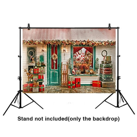 HelloDecor Polyster 7x5ft Christmas Backdrop Elaborately Decorated Storefront Along the Street Background for Photography or