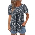 thumbnail image 3 of Hrsba Ladies Tops,Fashion Floral Print Blouse Ruffle Hem Crewneck Short Sleeve Comfy Summer Ladies Shirt, 3 of 5