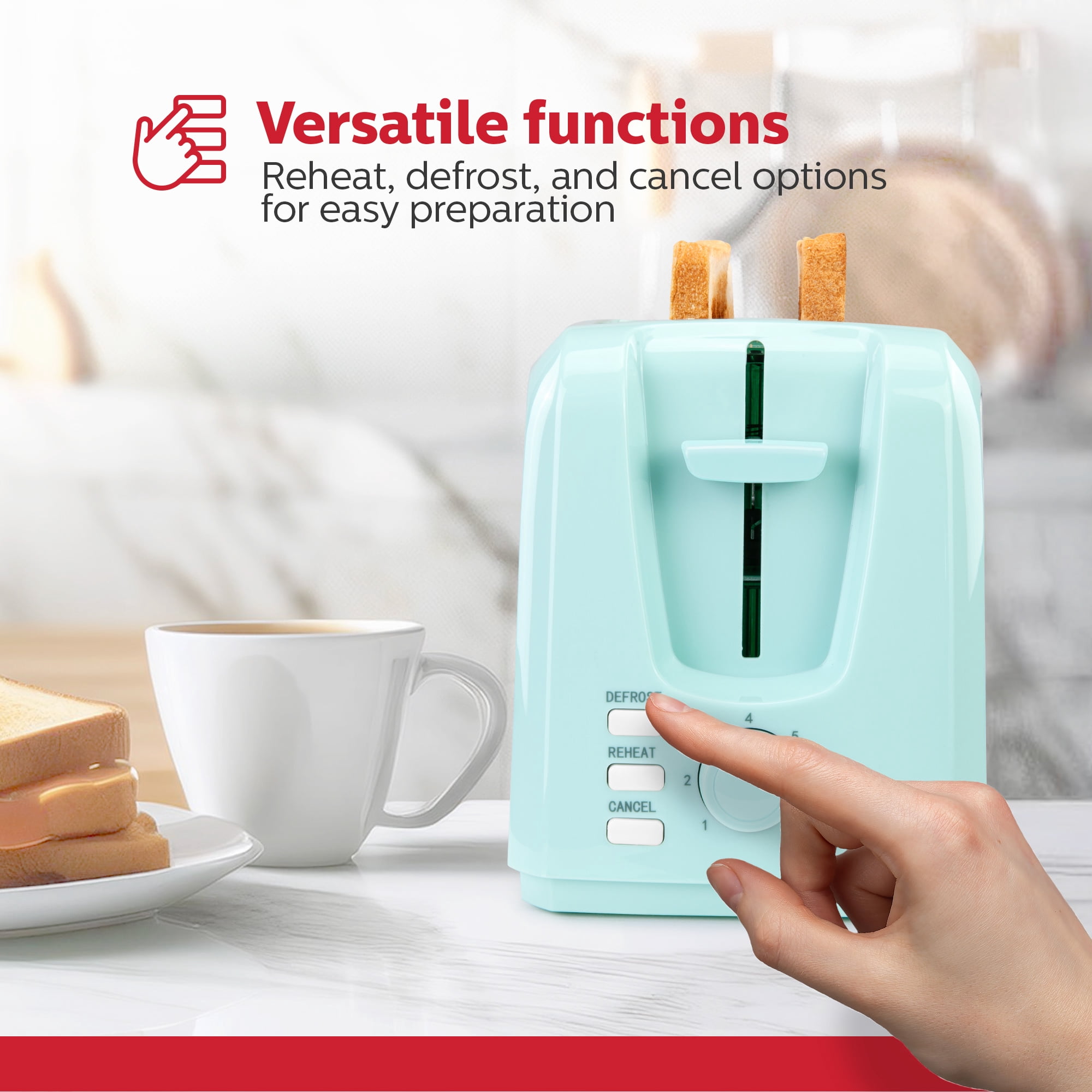 Holstein Housewares 2-Slice Toaster Mint with Defrost and Reheat Function