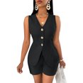 thumbnail image 2 of Joernso Women's Summer 2 Piece Outfits Sleeveless V Neck Button Down Vest Top Lace-up Shorts Set Casual Office Lady Business Suit, 2 of 8