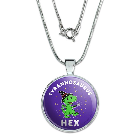 Tyrannosaurus Hex T-Rex Wizard Witch Funny Humor 1" Pendant with Sterling Silver Plated Chain