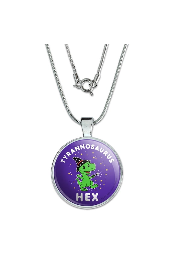 Tyrannosaurus Hex T-Rex Wizard Witch Funny Humor 1" Pendant with Sterling Silver Plated Chain