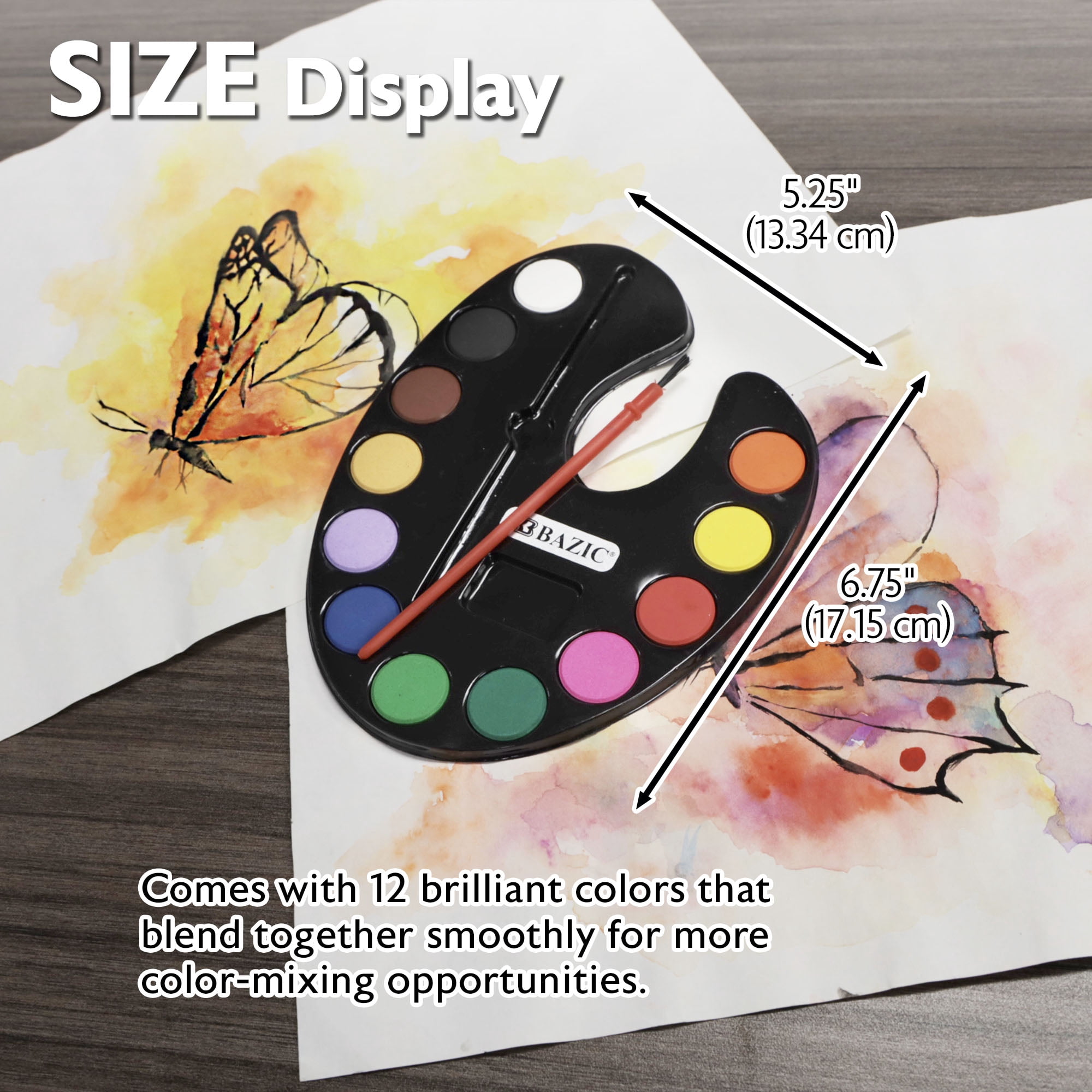 BAZIC Watercolor w/ Brush, 12 Colors Non-Toxic Paint Set, 24-Pack