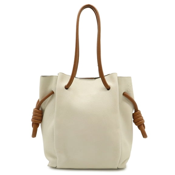 Pre-Owned LOEWE Flamenco Knot Small Tote Bag/Shoulder Bag, Leather, Ivory/Brown, 321.12.T31