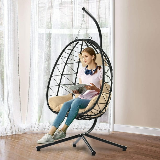 Swing Egg Chair Btmway Single Person Heavy Duty Large Hanging With Stand And Cushions All Weather Indoor Outdoor Flooring Lounge Weight Capacity 300lbs A2846 Com Swing Egg Chair Btmway Single Person, Single Person Swing Chair With Stand