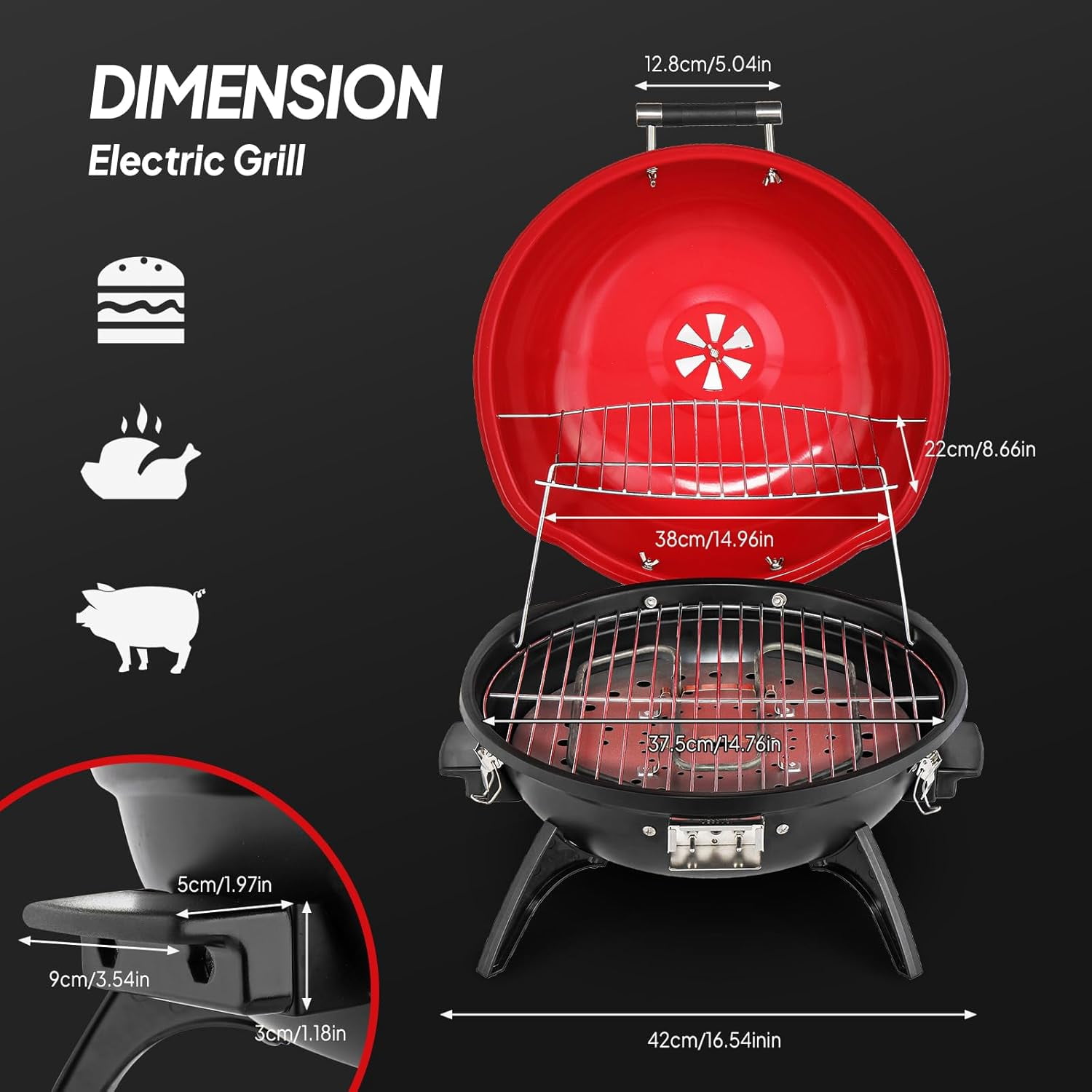 ROVSUN Tabletop Electric Grill with Temperature Control, Double Layer Design, 304 stainless, Portable Removable -Perfect Small Stove for Indoor and Outdoor BBQ, 1600W, Black