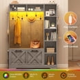 thumbnail image 6 of Farmhouse Hall Tree with 10 Coat Hooks, Bench and Shoe Storage, Entryway Bench with Flip Drawers, 7 Shelves and Led Lights for Entryway, Hallway, 6 of 7