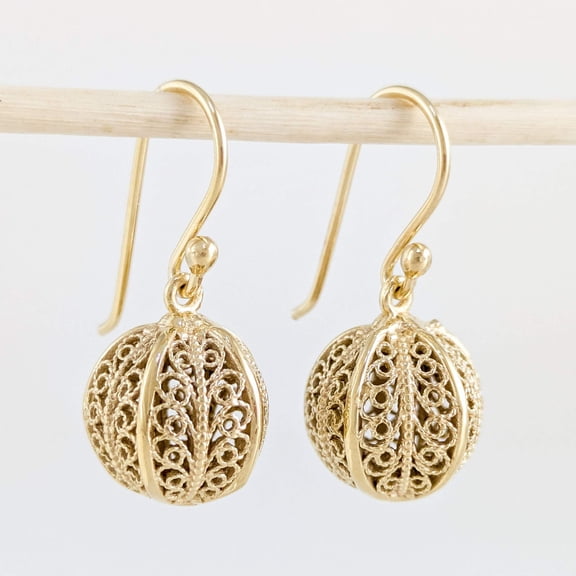 Turkish Bling Ornate Filigree Ball Drop Earrings Multi-Layer Gold Finish