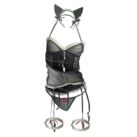 

dmqupv Lingerie for Women Set Women Lingerie Sets With Garter Belt 3 Piece Lace Teddy Pants Lingerie for Women Set Black Medium