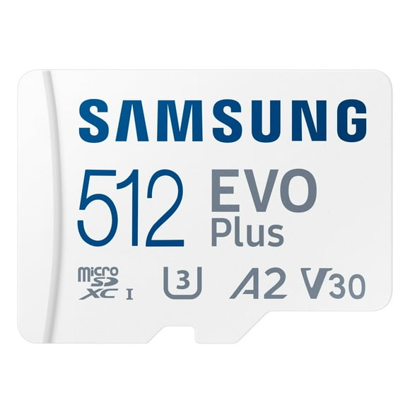 SAMSUNG EVO Plus microSD Memory Card + Adapter, 512GB microSDXC, Speeds Up to 160 MB/s, UHS-I, C10, U3, V10, A3, Upgrade Storage for Phones, Tablets, Gaming Consoles, DSL