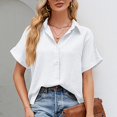 thumbnail image 5 of Clothing 2025 Womens Casual Short Sleeve Button Down Shirts Summer Plain Top Blouses with Pockets Womens Short Sleeve Button Down Shirts Official Collar Blouse Basic Simple Dress Shirt, 5 of 8