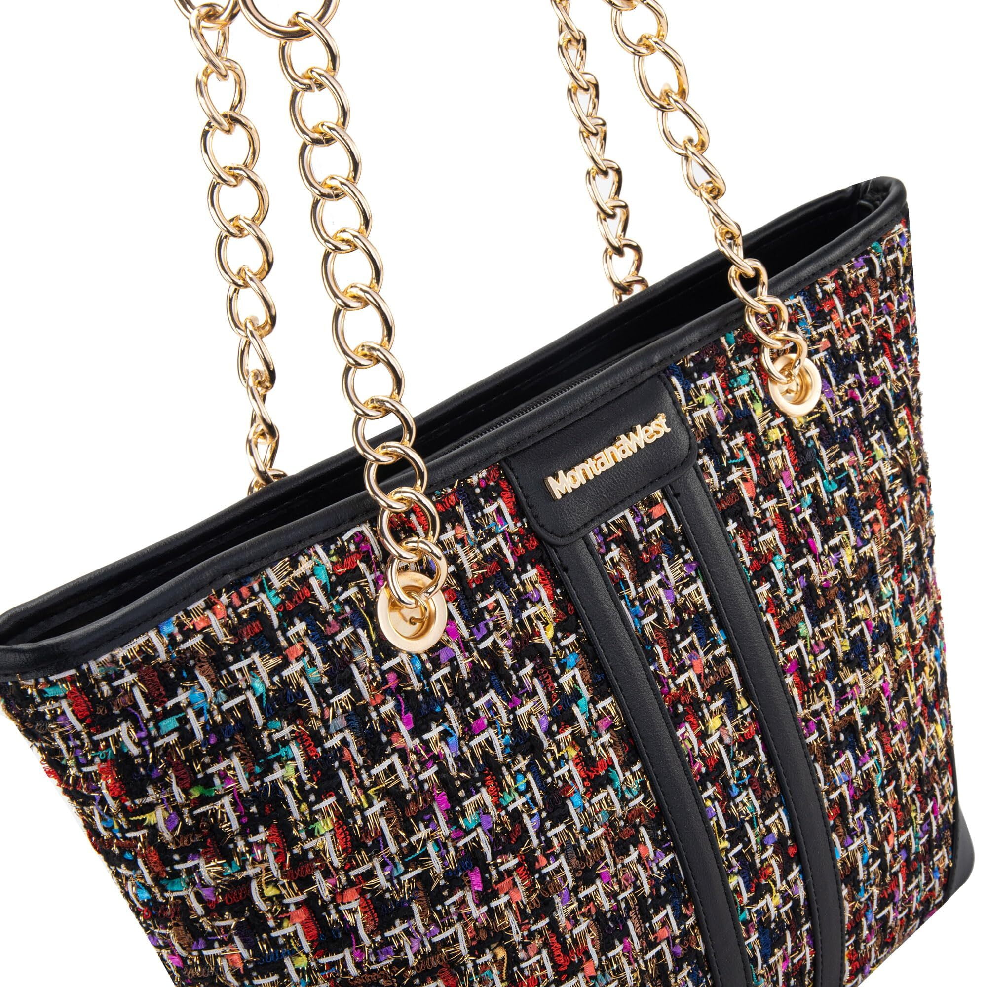 Montana West MEDIUM Tote Bag for Women Quilted Chain Handbags Shoulder Purse, Black