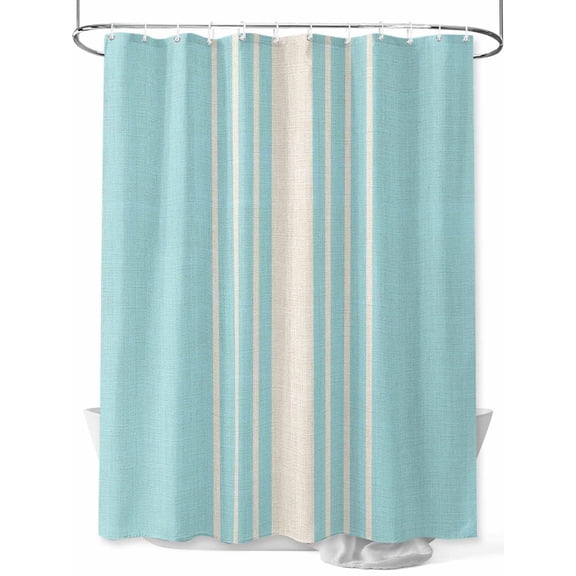 Fsddascl Aqua Beige Striped Shower Curtain Set - 72" x 78" Washable Bathtub Curtain with 12 Hooks, Modern Farmhouse Retro Lines Waterproof Fabric Stall Shower Curtains for Bathroom/Bathtub Décor