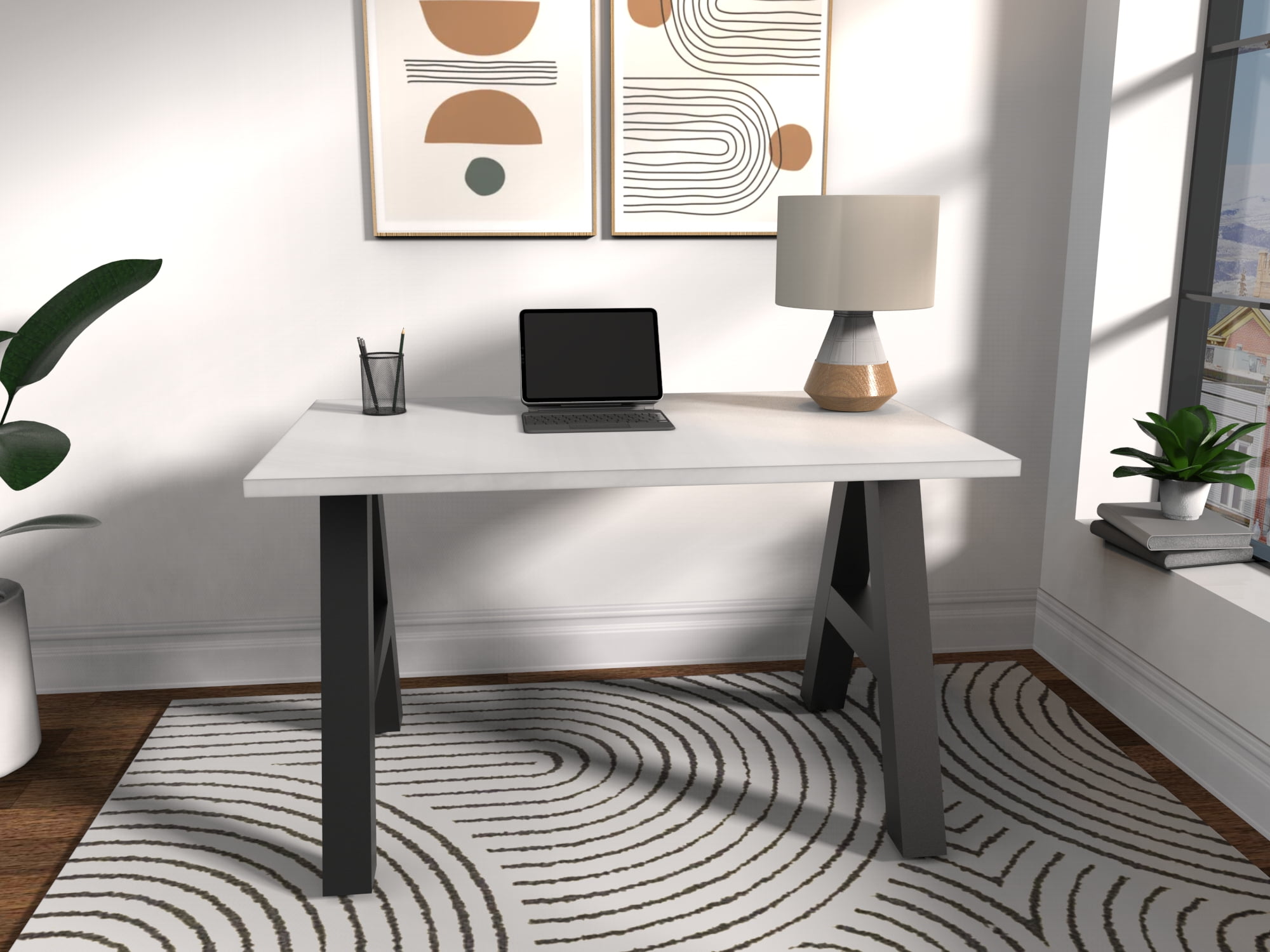 Serenity A-Frame Writing Office Desk for Home and Office, 48"x24"  with White Desk Top, Black Frame