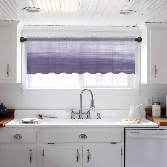 Purple Ombre Valance Curtains for Kitchen/Living Room/Bathroom/Bedroom Window, Modern Abstract Art Ocean Oil Painting Rod Pocket Small Topper Half Short Window Curtains Voile Sheer Scarf 54"x18"