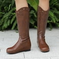 thumbnail image 5 of SACFOF Womens Cowboy Cowgirl Boots Wide Mid Calf Square Toe Riding Boots Block Chunky Heel Low Heel Distressed Studded Boots, 5 of 6