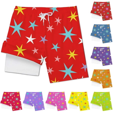 WERYOUNG Boys Casual Shorts Lightweight Kids Wide Leg Shorts With Elastic Waist Double Layer Stars Print Shorts For Everyday Play Comfortable Bottom 3-4 Years