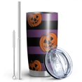 thumbnail image 2 of 20oz Tumblers Halloween Purple and Black Striped Pumpkins Stainless Steel Vacuum Insulated Double Wall Travel Tumbler Cups Mug with Lid and Straw,Cleaning Brush for Cold & Hot Drinks, 2 of 7