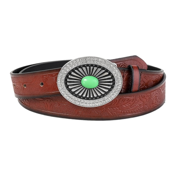 WINDLAND Western PU Leather Belt Embossed Pattern Waistband Jeans Waiststrap Waist Decors Women Turquoises Buckle Waist Belt