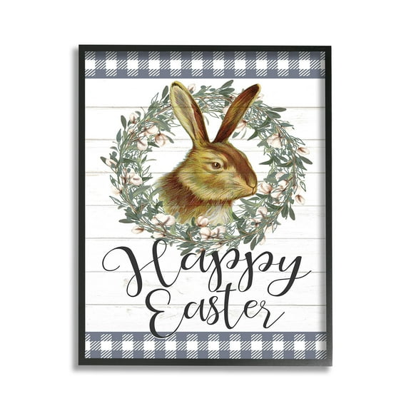 Stupell Industries Easter Bunny Wreath Phrase Holiday Painting Black Framed Art Print Wall Art, 11 x 14
