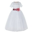 thumbnail image 2 of Ekidsbridal Girl Pageant Flower Girl Dress - White Lace Short Sleeve with Bow Sash LG2T-A (Size: 2-12), 2 of 3