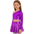 thumbnail image 4 of iiniim Girls Sparkly Latin Hip Hop Jazz Dance Outfit Long Sleeve Sequin Crop Top with Metallic Tutu Skirt Purple 14, 4 of 7